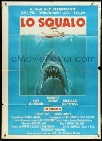 4t0224 JAWS Italian 1p R1970s art of Steven Spielberg's classic man-eating shark attacking swimmer!