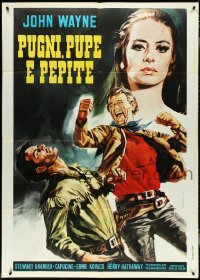 4t0152 NORTH TO ALASKA Italian 1p R1970s different art of John Wayne & sexy Capucine, ultra rare!