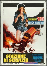 4t0158 TRUCK STOP WOMEN Italian 1p 1977 different Piovano art of sexiest cop Claudia Jennings!