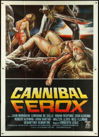 4t0264 CANNIBAL FEROX Italian 2p 1981 Umberto Lenzi, wild art of natives w/machetes torturing women!