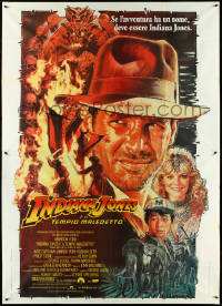 4t0265 INDIANA JONES & THE TEMPLE OF DOOM Italian 2p 1984 Drew Struzan art of Harrison Ford & cast!