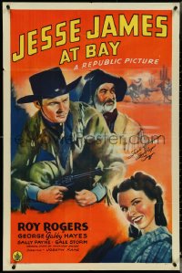 4t1131 JESSE JAMES AT BAY signed 1sh 1941 by Roy Rogers who also signed it for uncredited Trigger!