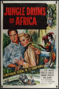 4t1136 JUNGLE DRUMS OF AFRICA 1sh 1952 Clayton Moore with gun & Phyllis Coates, Republic serial!