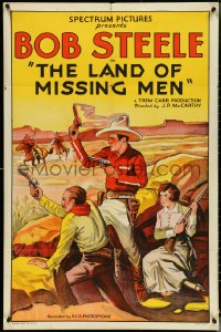 4t1141 LAND OF MISSING MEN 1sh R1930s art of western cowboy Bob Steele in gunfight, ultra rare!