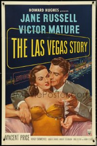 4t1144 LAS VEGAS STORY 1sh 1952 art of Mature & sexy Jane Russell in Sin City, Howard Hughes!