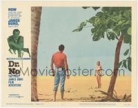 4t0633 DR. NO LC #6 1963 Sean Connery as James Bond stares at sexy Ursula Andress across beach!