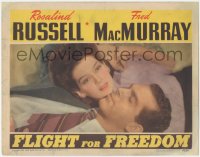 4t0643 FLIGHT FOR FREEDOM LC 1943 best romantic close up of Rosalind Russell & Fred MacMurray!