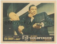 4t0651 GOLDFINGER LC #5 1964 c/u of Sean Connery as James Bond wrestling gun from Gert Frobe!