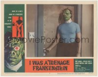 4t0673 I WAS A TEENAGE FRANKENSTEIN LC #4 1957 great close up of wacky monster opening door!