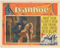 4t0677 IVANHOE LC #3 1952 close up of Joan Fontaine resisting Robert Douglas in suit of armor!