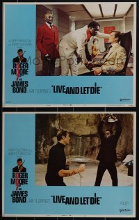 4t0931 LIVE & LET DIE 2 LCs 1973 Roger Moore as James Bond, held captive by & fighting Yaphet Kotto!