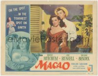 4t0699 MACAO LC #1 1952 best close up of Robert Mitchum standing by sexy Jane Russell!