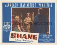 4t0756 SHANE LC #3 1953 Alan Ladd in buckskin enters homestead of Van Heflin & Jean Arthur!