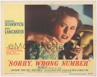 4t0765 SORRY WRONG NUMBER LC #5 1948 best c/u of scared Barbara Stanwyck with phone being grabbed!