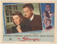 4t0773 STRANGER LC 1946 best close up of star/directorOrson Welles behind worried Loretta Young!