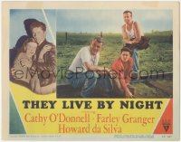 4t0782 THEY LIVE BY NIGHT LC #5 1948 Farley Granger, Howard da Silva & Jay C. Flippen c/u on tracks!