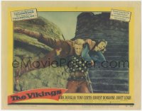 4t0799 VIKINGS LC #4 1958 image of tough Kirk Douglas about to throw James Donald over his head!