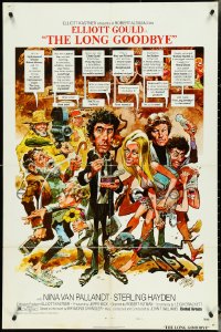 4t1156 LONG GOODBYE style C 1sh 1973 Elliott Gould as Philip Marlowe, great Jack Davis artwork!