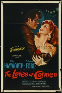 4t1161 LOVES OF CARMEN 1sh 1948 romantic close up art of sexiest Rita Hayworth & Glenn Ford!