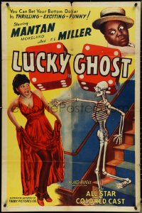 4t1162 LUCKY GHOST 1sh R1943 Mantan Moreland w/ dice, skeleton & screaming girl, ultra rare!