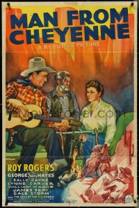 4t1169 MAN FROM CHEYENNE 1sh 1942 cool art of Roy Rogers with guitar, 'Gabby' Hayes, ultra rare!