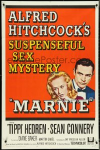 4t1174 MARNIE 1sh 1964 Sean Connery & Tippi Hedren in Hitchcock's suspenseful sex mystery!