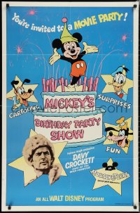 4t1182 MICKEY'S BIRTHDAY PARTY SHOW 1sh 1978 Davy Crockett, great art of Disney cartoon stars!