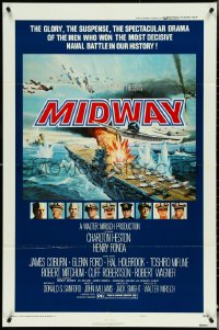 4t1184 MIDWAY style B 1sh 1976 Charlton Heston, Henry Fonda, dramatic naval battle art!