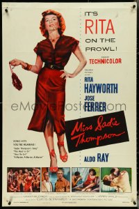 4t1187 MISS SADIE THOMPSON 2D 1sh 1953 sexy smoking prostitute Rita Hayworth is on the prowl!