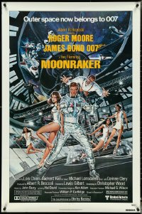 4t1190 MOONRAKER 1sh 1979 Goozee art of Roger Moore as James Bond, Kiel as Jaws & sexy ladies!