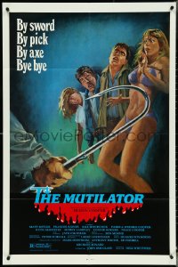 4t1196 MUTILATOR 1sh 1984 cool horror art of people hung on wall, by sword, by pick, by axe, bye bye!