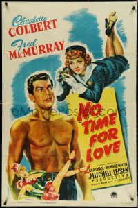 4t1208 NO TIME FOR LOVE 1sh 1943 Claudette Colbert takes pictures of barechested MacMurray, rare!