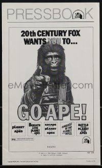 4t0349 GO APE pressbook 1974 5-bill Planet of the Apes, great Uncle Sam parody image!