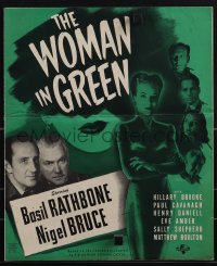 4t0359 WOMAN IN GREEN pressbook 1945 Rathbone as Sherlock Holmes,her lips had poison to breed murder!