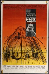 4t1234 PLANET OF THE APES 1sh 1968 Charlton Heston, classic sci-fi, cool art of caged humans!