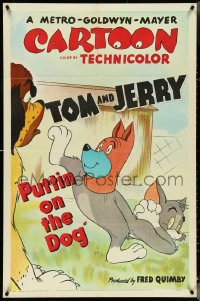 4t1246 PUTTIN' ON THE DOG 1sh R1951 wacky art of Tom in disguise with huge angry dog, ultra rare!