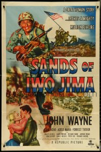 4t1274 SANDS OF IWO JIMA style B 1sh 1950 great art of World War II Marine John Wayne, rare!