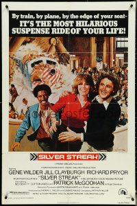 4t1290 SILVER STREAK 1sh 1976 art of Gene Wilder, Richard Pryor & Jill Clayburgh by Gross!