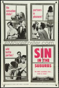 4t1292 SIN IN THE SUBURBS 1sh 1962 Joseph W. Sarno directed, wild bottle parties!