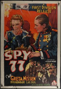 4t1299 SPY 77 1sh 1936 Greta Nissen lives a double life, sexy eyes peering over meeting, ultra rare!