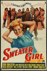 4t1309 SWEATER GIRL 1sh 1942 sexy June Preisser with hands in hair, wacky Eddie Bracken, ultra rare!