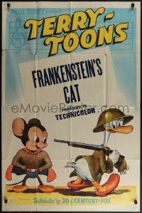 4t1326 TERRY-TOONS 1sh 1942 Mighty Mouse as Super Mouse & Gandy Goose, Frankenstein's Cat, rare!