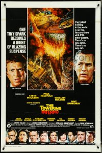 4t1338 TOWERING INFERNO int'l 1sh 1974 McQueen, Paul Newman, art of burning building by John Berkey!