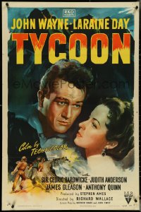 4t1345 TYCOON 1sh 1947 great close up romantic artwork of John Wayne & Laraine Day!