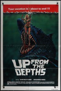 4t1349 UP FROM THE DEPTHS 1sh 1979 wild horror artwork of giant killer fish by William Stout!