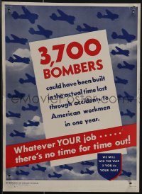 4t0192 3700 BOMBERS 11x15 WWII war poster 1940s could have been built without worker accidents!