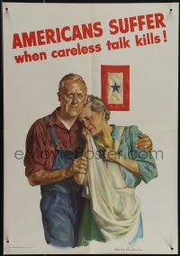 4t0194 AMERICANS SUFFER WHEN CARELESS TALK KILLS 14x20 WWII war poster 1943 art of grieving couple!