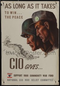 4t0195 AS LONG AS IT TAKES 11x16 WWII war poster 1940s to win the peace, Bernard Perlin art, rare!