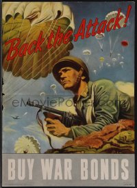 4t0281 BACK THE ATTACK 10x14 WWII war poster 1943 Schreiber art of paratroopers & soldier, rare!