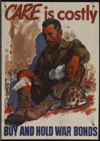 4t0287 CARE IS COSTLY 9x13 WWII war poster 1945 cool Adolph Treidler art of injured soldier!